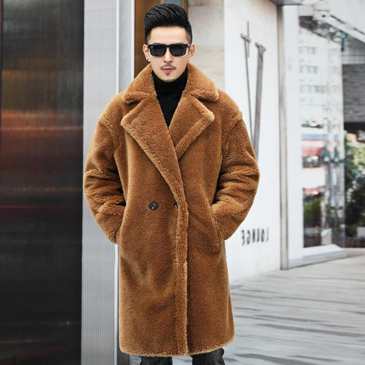 Men's Winter New Thickened Cashmere Long Warm Fur Coat